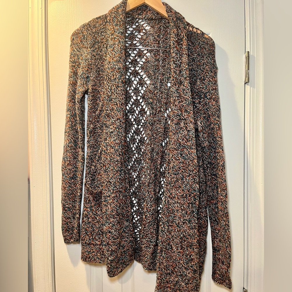 BCBG Rainbow Knit Open Front Cardigan with Pockets